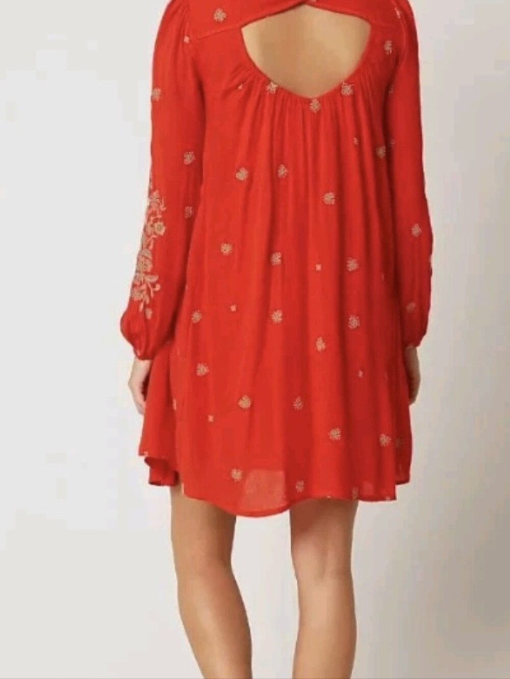 Free People Embroidered Red V-Neck Womens Dress Size L - Picture 11 of 11